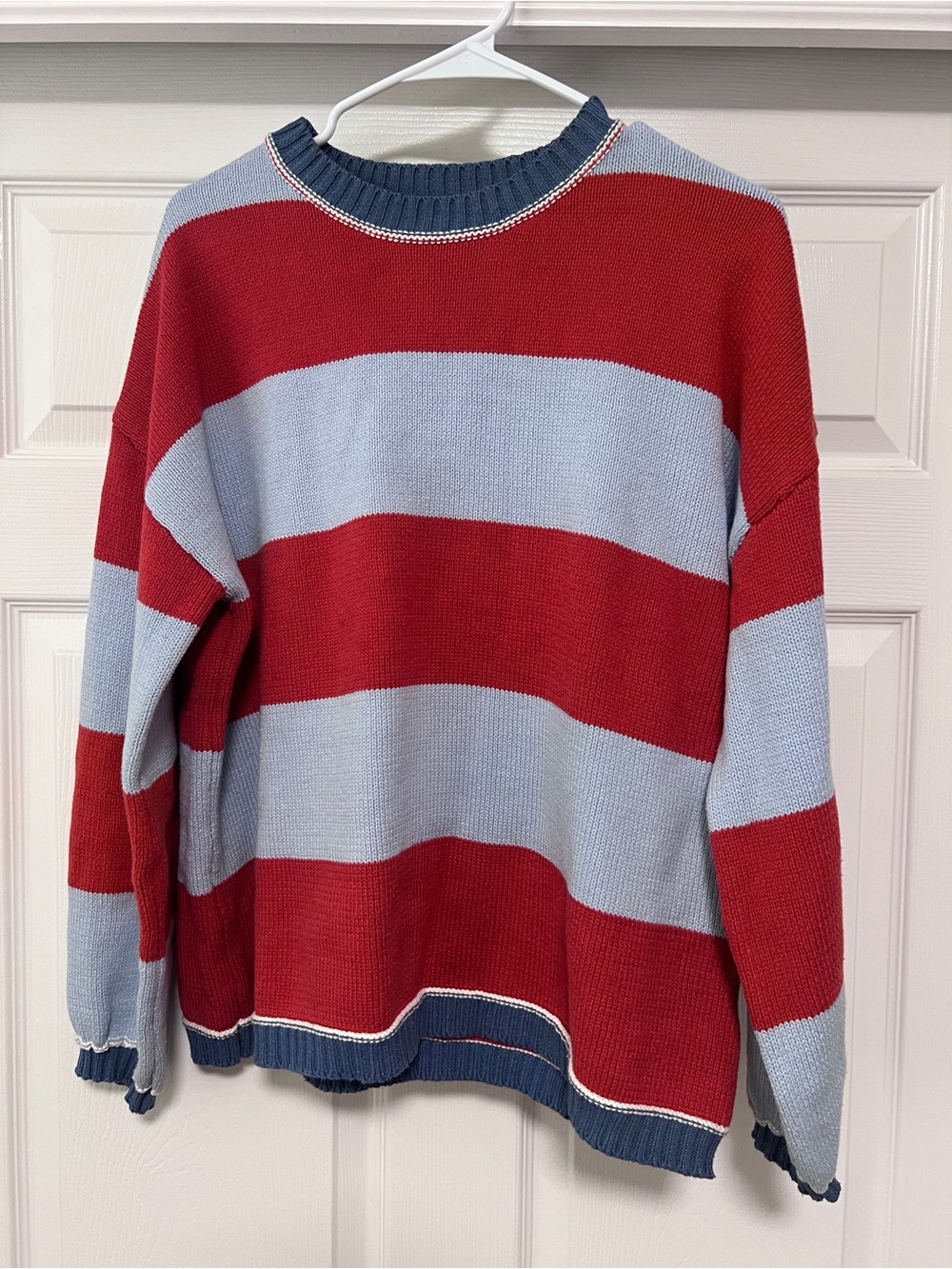 Womens Crewneck Striped Sweater - Red & Light Blue